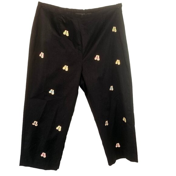 Good Clothes Pants - Good Clothes Black Cotton Crop Pants Stretch Womens 12 Embroidered Sandals